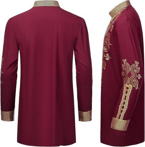 YND Men’s 2 Piece Dashiki Set African Outfit and Pants, Shirt with Gold Print in Saudi Arabia