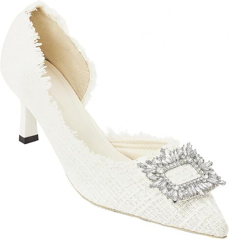 stylewe Bouclé Tweed Heels للنساء، حذاء مغلق من الأمام مثير بحجر الراين لحفلات الزفاف وحفلات الزفاف، كعب أنيق للنساء، كعب قطط للنساء in Kuwait