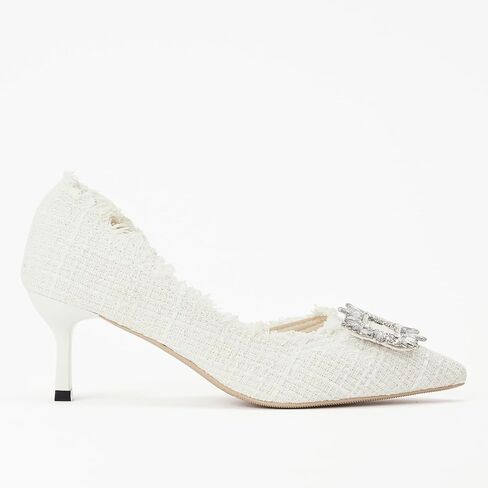 stylewe Bouclé Tweed Heels للنساء، حذاء مغلق من الأمام مثير بحجر الراين لحفلات الزفاف وحفلات الزفاف، كعب أنيق للنساء، كعب قطط للنساء in Kuwait