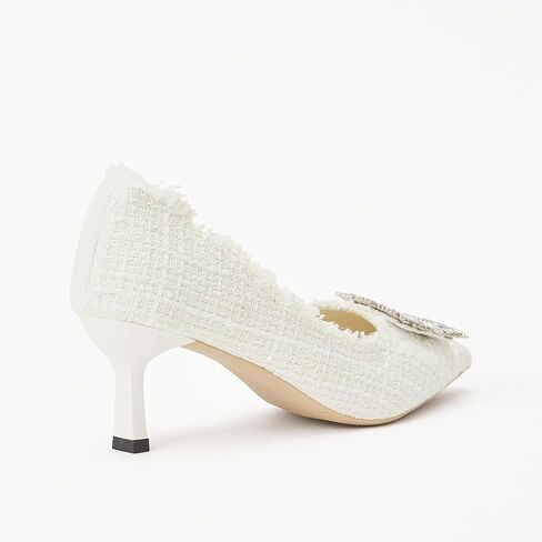 stylewe Bouclé Tweed Heels للنساء، حذاء مغلق من الأمام مثير بحجر الراين لحفلات الزفاف وحفلات الزفاف، كعب أنيق للنساء، كعب قطط للنساء in Kuwait