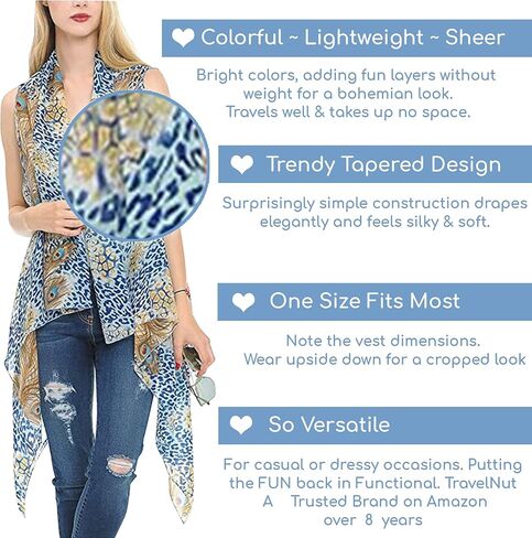 TravelNut Womens Summer Kimono Vest Long Sheer Sleeveless in Saudi Arabia