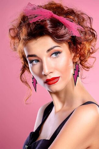 إكسسوارات فستان فاخر للنساء من 80 ثانية عصابة رأس من الدانتيل وأقراط نيون بدون أصابع شبكة قفازات قلادة من أجل أزياء ريترو 80s للحفلات مجموعة أزياء السيدات والفتيات in Kuwait