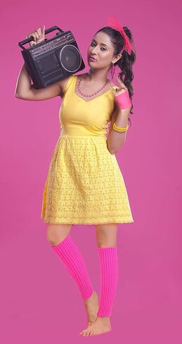 إكسسوارات فستان فاخر للنساء من 80 ثانية عصابة رأس من الدانتيل وأقراط نيون بدون أصابع شبكة قفازات قلادة من أجل أزياء ريترو 80s للحفلات مجموعة أزياء السيدات والفتيات in Kuwait