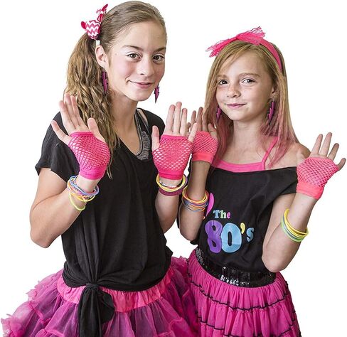 إكسسوارات فستان فاخر للنساء من 80 ثانية عصابة رأس من الدانتيل وأقراط نيون بدون أصابع شبكة قفازات قلادة من أجل أزياء ريترو 80s للحفلات مجموعة أزياء السيدات والفتيات in Kuwait