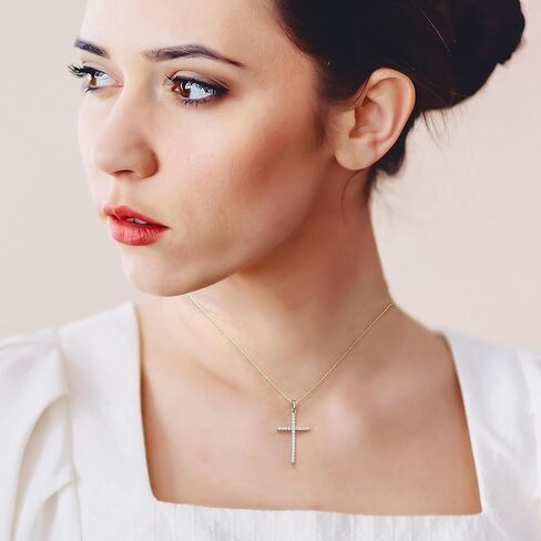 Fascinating Diamonds 1/6 Carat LAB GROWN Round Cut Diamond Simple Dainty Pendant 14K Gold Religious LAB CREATED Diamond Cross Necklace For Her Premium Collection (0.14 Ctw, F-H Color, SI1-SI2 Clarity) in Saudi Arabia