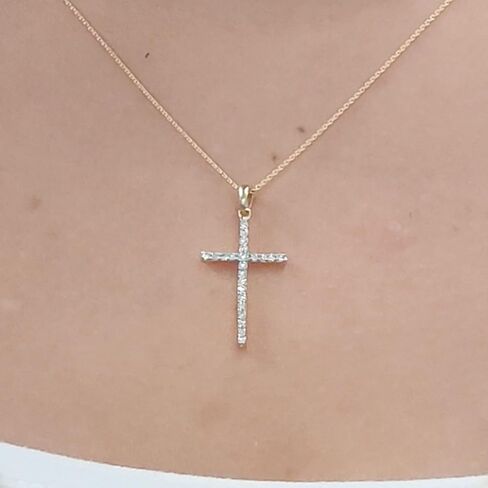 Fascinating Diamonds 1/6 Carat LAB GROWN Round Cut Diamond Simple Dainty Pendant 14K Gold Religious LAB CREATED Diamond Cross Necklace For Her Premium Collection (0.14 Ctw, F-H Color, SI1-SI2 Clarity) in Saudi Arabia