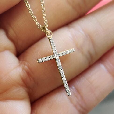 Fascinating Diamonds 1/6 Carat LAB GROWN Round Cut Diamond Simple Dainty Pendant 14K Gold Religious LAB CREATED Diamond Cross Necklace For Her Premium Collection (0.14 Ctw, F-H Color, SI1-SI2 Clarity) in Saudi Arabia