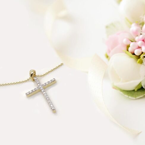 Fascinating Diamonds 1/6 Carat LAB GROWN Round Cut Diamond Simple Dainty Pendant 14K Gold Religious LAB CREATED Diamond Cross Necklace For Her Premium Collection (0.14 Ctw, F-H Color, SI1-SI2 Clarity) in Saudi Arabia