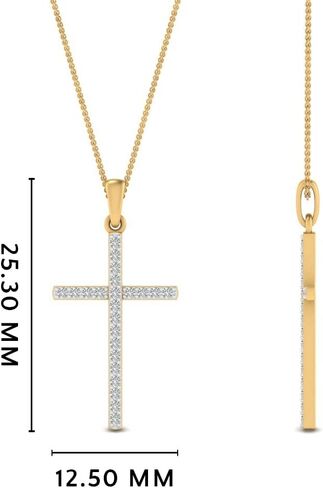 Fascinating Diamonds 1/6 Carat LAB GROWN Round Cut Diamond Simple Dainty Pendant 14K Gold Religious LAB CREATED Diamond Cross Necklace For Her Premium Collection (0.14 Ctw, F-H Color, SI1-SI2 Clarity) in Saudi Arabia