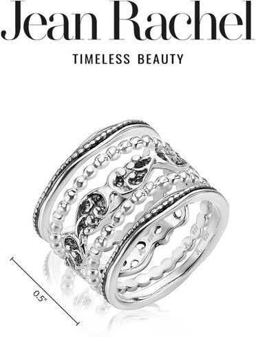 مجموعة JEAN RACHEL JEWELRY مكونة من خمسة خواتم من الفضة الإسترلينية عيار 925 وخواتم من الفضة المطلية بالذهب عيار 14 قيراط ومقعر ومزخرف بالدانتيل، مؤكسدة، مظهر عتيق أنيق لا يسبب الحساسية، وخالي من النيكل والرصاص in Kuwait