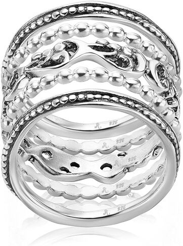 مجموعة JEAN RACHEL JEWELRY مكونة من خمسة خواتم من الفضة الإسترلينية عيار 925 وخواتم من الفضة المطلية بالذهب عيار 14 قيراط ومقعر ومزخرف بالدانتيل، مؤكسدة، مظهر عتيق أنيق لا يسبب الحساسية، وخالي من النيكل والرصاص in Kuwait