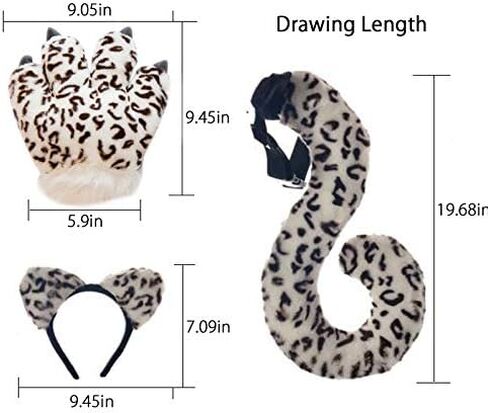 TINTON LIFE Fluffy Cosplay Costume Set Soft Plush Animals Ears Headband Tail Paws in Saudi Arabia