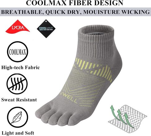 VWELL Toe Socks for Men and Women COOLMAX Five Finger Socks Athletic Running Socks Quarter Ankle Toe Socks (3Pairs) in Saudi Arabia