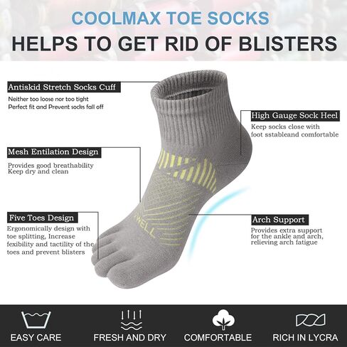 VWELL Toe Socks for Men and Women COOLMAX Five Finger Socks Athletic Running Socks Quarter Ankle Toe Socks (3Pairs) in Saudi Arabia