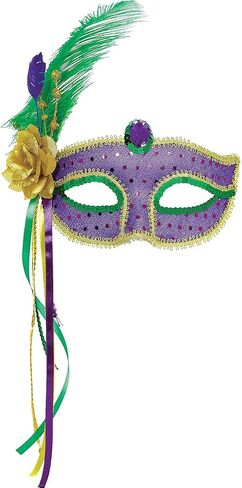 Mardi Gras Fashion Feather-Embellished Fabric & Plastic Mask - 4" x 7" (1 Count) - Perfect for Carnival & Costume Parties in Saudi Arabia