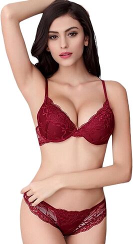 Bluewhalebaby Super Push Up Sexy Bras Set Transparent Underwear Lingerie Lace Bra & Matching Panty for Women in Saudi Arabia