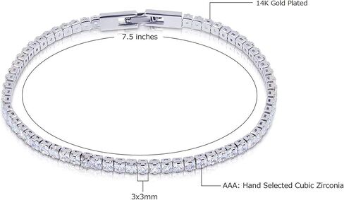 Savlano 14K Gold Plated Cubic Zirconia 3MM Square Princess Cut Classic Tennis 7.5 in Bracelet For Women in Saudi Arabia