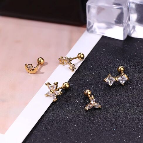 Magitaco 10 قطعة 18 جرام الغضروف أقراط الفولاذ المقاوم للصدأ القمر ستار زهرة الزنمة أقراط محارة اللولب ثقب المجوهرات للنساء in Kuwait