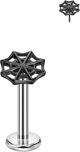 FANSING Spider Web Threadless Push Pin Labret Studs Surgical Steel Halloween Piercing Jewelry 20g to 16g / 5mm to 10mm Silver/Black/Gold in Saudi Arabia