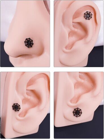 FANSING Spider Web Threadless Push Pin Labret Studs Surgical Steel Halloween Piercing Jewelry 20g to 16g / 5mm to 10mm Silver/Black/Gold in Saudi Arabia