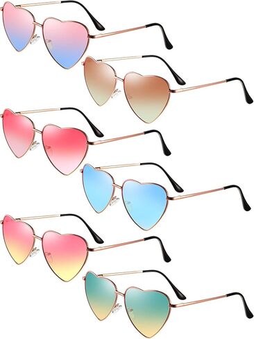 Frienda 6 Pairs Heart Shaped Sunglasses Vintage Heart Frame Sunglasses Multicolor Metal Retro Glasses for Women in Saudi Arabia