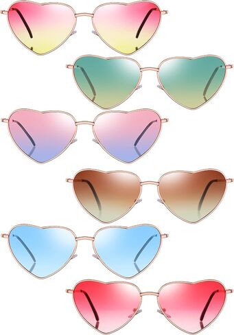 Frienda 6 Pairs Heart Shaped Sunglasses Vintage Heart Frame Sunglasses Multicolor Metal Retro Glasses for Women in Saudi Arabia
