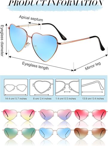 Frienda 6 Pairs Heart Shaped Sunglasses Vintage Heart Frame Sunglasses Multicolor Metal Retro Glasses for Women in Saudi Arabia