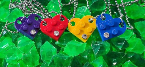 Brick Heart Lego Necklace with Swarovski Crystal - Friendship Necklace for Him or Her, 2 Bricks and 2 Silver Ball Beads Necklaces - Romantic Present for BFF and Couples - By TANTANBRICKS4U (Purple) in Saudi Arabia