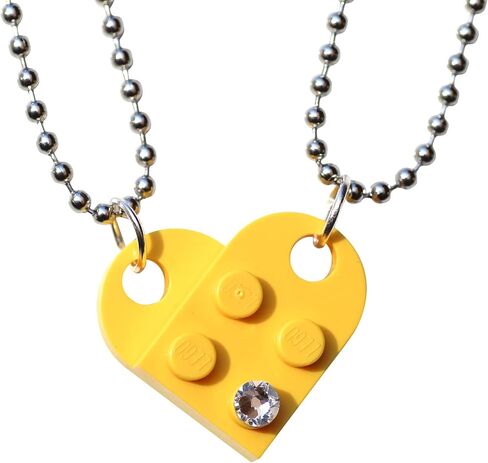 Brick Heart Lego Necklace with Swarovski Crystal - Friendship Necklace for Him or Her, 2 Bricks and 2 Silver Ball Beads Necklaces - Romantic Present for BFF and Couples - By TANTANBRICKS4U (Purple) in Saudi Arabia