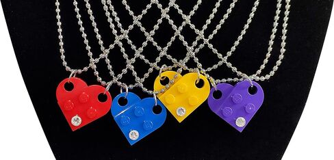 Brick Heart Lego Necklace with Swarovski Crystal - Friendship Necklace for Him or Her, 2 Bricks and 2 Silver Ball Beads Necklaces - Romantic Present for BFF and Couples - By TANTANBRICKS4U (Purple) in Saudi Arabia