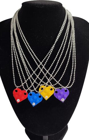 Brick Heart Lego Necklace with Swarovski Crystal - Friendship Necklace for Him or Her, 2 Bricks and 2 Silver Ball Beads Necklaces - Romantic Present for BFF and Couples - By TANTANBRICKS4U (Purple) in Saudi Arabia