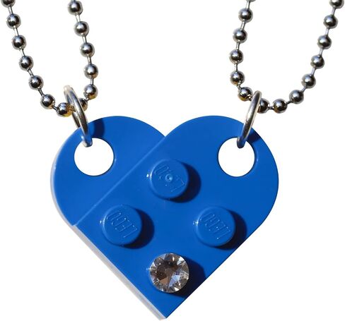 Brick Heart Lego Necklace with Swarovski Crystal - Friendship Necklace for Him or Her, 2 Bricks and 2 Silver Ball Beads Necklaces - Romantic Present for BFF and Couples - By TANTANBRICKS4U (Purple) in Saudi Arabia