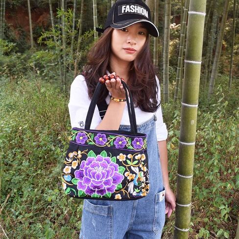 Women's Unique Vintage Hobo Tote Bags Embroidered Shoulder Handbags Flower bags for lady in Saudi Arabia