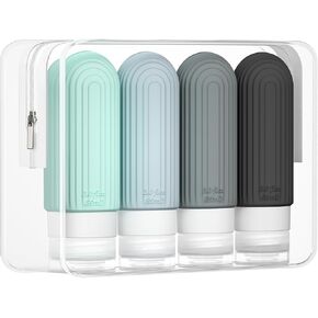 Morfone Travel Bottles for Toiletries, 4 Pack 3oz Travel Size Containers, Tsa Approved BPA Free Leak Proof Squeezable Silicone Bottle Travel Essentials Kits with Toiletry Bag for Shampoo Conditioner in Kuwait