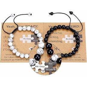 Top Plaza 2pcs Couple Bracelets Healing Crystal Black Agate White Turquoise Bracelets for Couples Matching Heart Bracelet for Lover Him & Her Boyfriend Girlfriend Valentine's Day Gifts in Kuwait