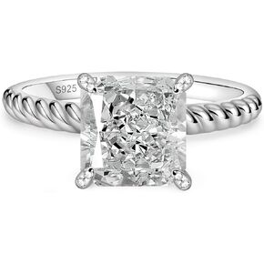 PHNIBIRD 3 Carats Radiant Cut Engagement Ring Solitaire Square Cubic Zirconia Engagement Rings, 925 Sterling Silver Twisted Rope Wedding Band for Women for Work Vacation Travel Size 5-10