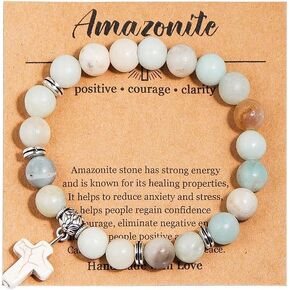 Christian Cross Gifts for Women Men Healing Energy Crystal Bracelets Faith Easter Catholic Religious Jewelry Natural Stone Stretch Bracelets Stress Relief Anxiety Yoga Bracelet Birthday Gifts