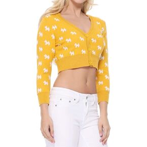 YEMAK Women's Knit Cardigan Sweater – 3/4 Sleeve Button Down Crewneck Cute Cat Dog Pattern Casual Lightweight Knitted Top in Kuwait