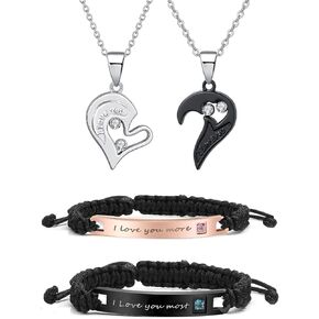 HUASAI Couples Necklace Bracelets Valentines Day Gifts for Girlfriend Matching Necklaces for Bf and Gf Couples Gift Ideas Couples Jewelry Trendy Gifts for Boyfriend in Saudi Arabia