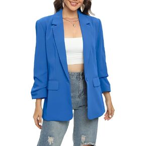 TRNY Womens Blazer Ruched Sleeve Notched Lapel Suit Blazers Jackets with Pockets for Women Business Casual and Work Office