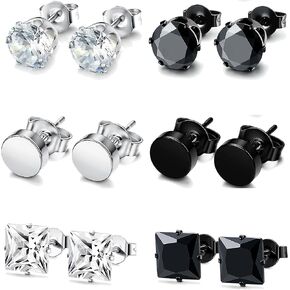 FUNRUN JEWELRY 4-6 أزواج من الأقراط المصنوعة من الفولاذ المقاوم للصدأ للرجال والنساء أقراط دائرية من تشيكوسلوفاكيا باللون الأسود 3-10 ملم in Kuwait