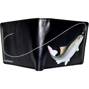 Shagwear Outdoorsman Gone Fishing Men's and Teen Boy's Billfold Wallet Vegan Faux Leather Black in Kuwait