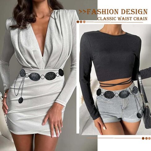 Xiokyo Bling Rhinestone Concho Belt Heavy Metal Western Crystal Chain Belt Cowgirl Sparkly Waist Chain for Women Dress in Kuwait