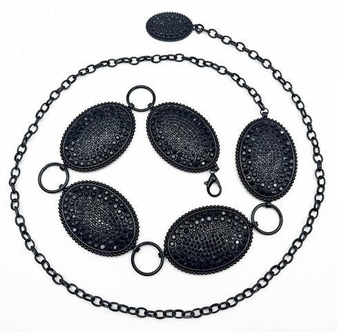 Xiokyo Bling Rhinestone Concho Belt Heavy Metal Western Crystal Chain Belt Cowgirl Sparkly Waist Chain for Women Dress in Kuwait
