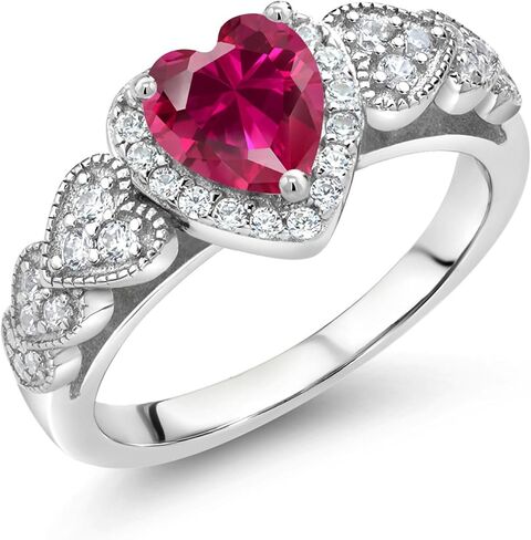 خاتم خطوبة من الفضة الإسترليني عيار 925 من Gem Stone King للنساء (1.39 قيراط، شكل قلب 6 مم، متوفر بمقاس 5، 6، 7، 8، 9) in Kuwait