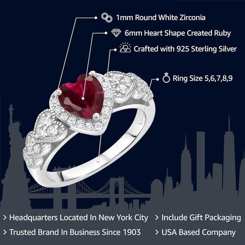 خاتم خطوبة من الفضة الإسترليني عيار 925 من Gem Stone King للنساء (1.39 قيراط، شكل قلب 6 مم، متوفر بمقاس 5، 6، 7، 8، 9) in Kuwait