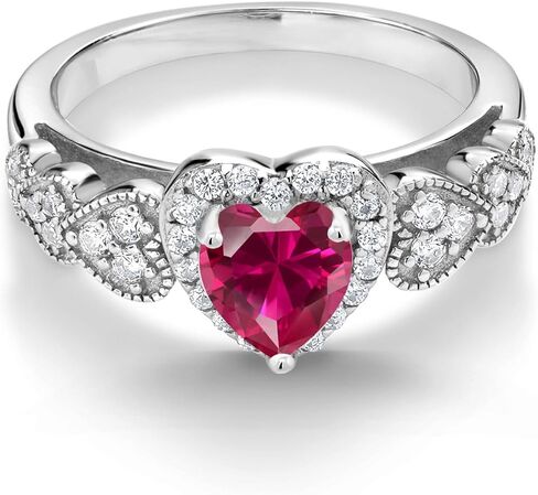 خاتم خطوبة من الفضة الإسترليني عيار 925 من Gem Stone King للنساء (1.39 قيراط، شكل قلب 6 مم، متوفر بمقاس 5، 6، 7، 8، 9) in Kuwait