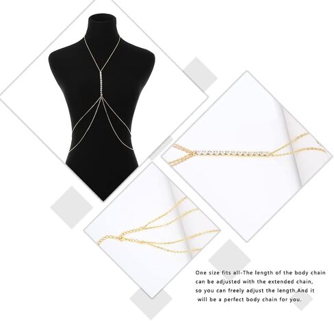 Jerany Rhinestone Sexy Body Waist Chain Gold Layered Body Necklace Party Body Accessories for Women and Girls in Saudi Arabia