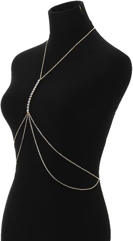 Jerany Rhinestone Sexy Body Waist Chain Gold Layered Body Necklace Party Body Accessories for Women and Girls in Saudi Arabia