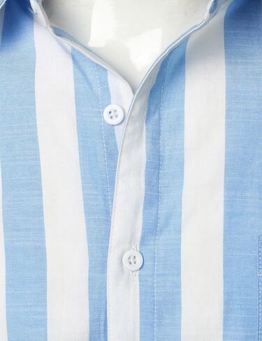 PARKLEES Men's Summer Casual Cotton Linen Striped Shirt Button Down Short Sleeve Shirts in Saudi Arabia